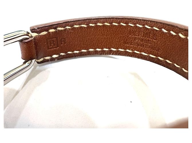 Bracciale in pelle marrone e metallo Hermès - vista 5