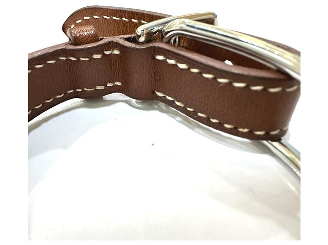Bracciale in pelle marrone e metallo Hermès - vista 6