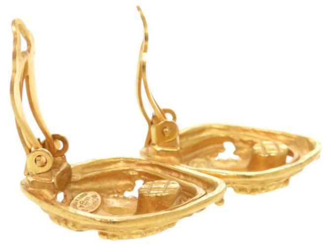 Vintage Chanel Coco Mark Metall Gold Clip Ohrringe Golden - Ansicht 3