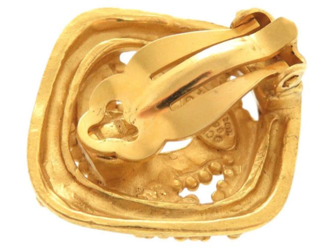 Vintage Chanel Coco Mark Metall Gold Clip Ohrringe Golden - Ansicht 9