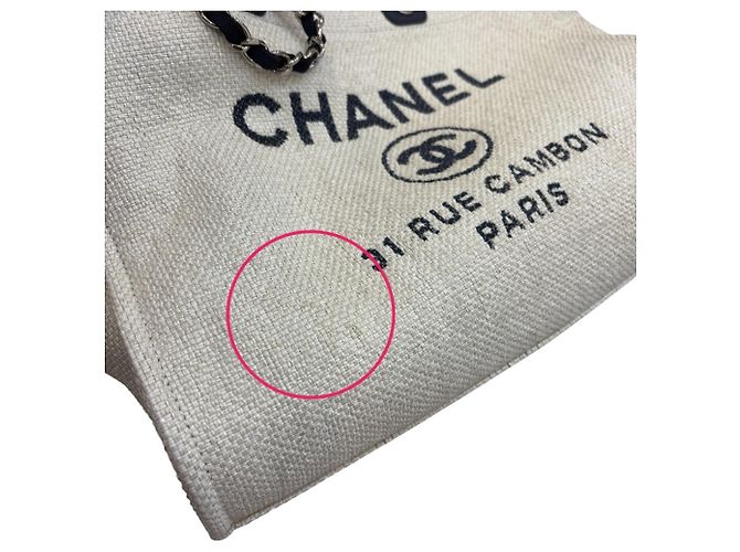Chanel Deauville GM Kettentasche Weiß Marineblau - Ansicht 12