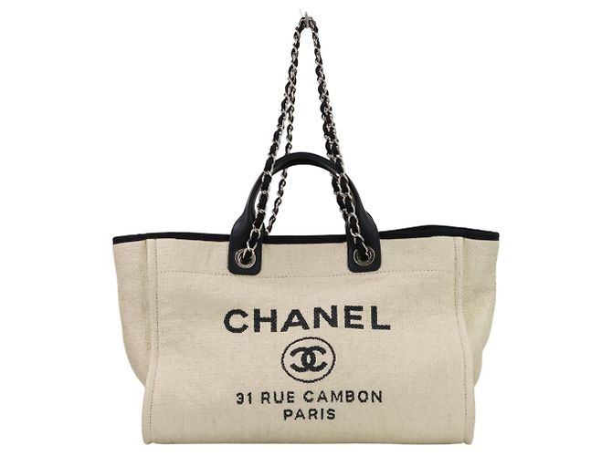 Chanel Deauville GM Kettentasche Weiß Marineblau - Ansicht 2