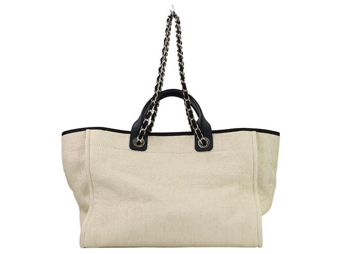 Chanel Deauville GM Kettentasche Weiß Marineblau - Ansicht 3