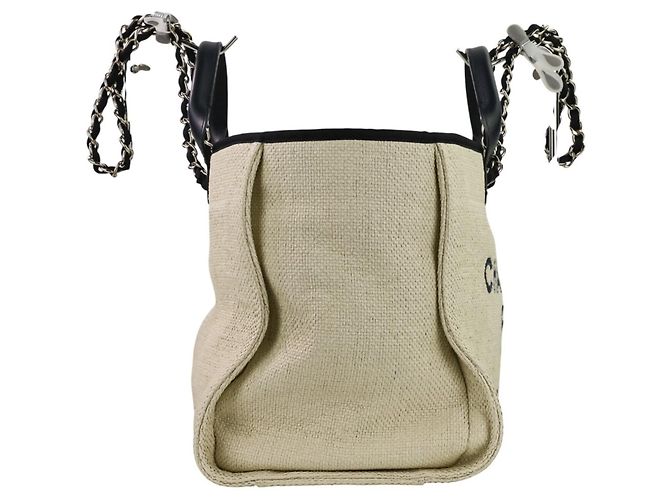 Chanel Deauville GM Kettentasche Weiß Marineblau - Ansicht 5