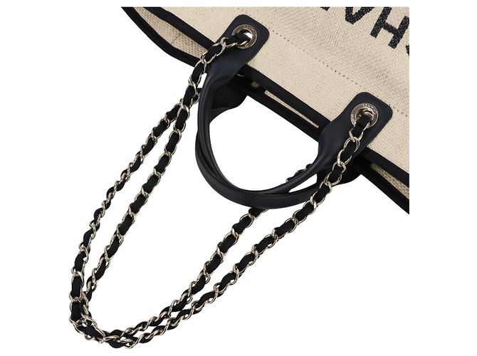 Chanel Deauville GM Kettentasche Weiß Marineblau - Ansicht 7