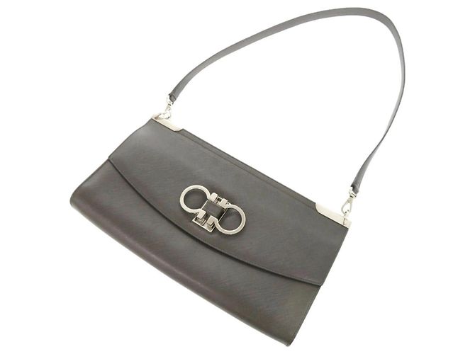 Borsa a Spalla in Pelle Double Gancini di Salvatore Ferragamo Grigio antracite - vista 5