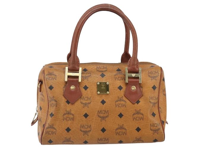 MCM Vicetos Logogram Borsa a Mano in Pelle PVC Marrone Oro Auth gh1634 D'oro - vista 13