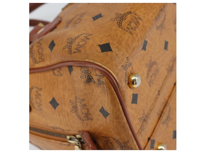 MCM Vicetos Logogram Borsa a Mano in Pelle PVC Marrone Oro Auth gh1634 D'oro - vista 14
