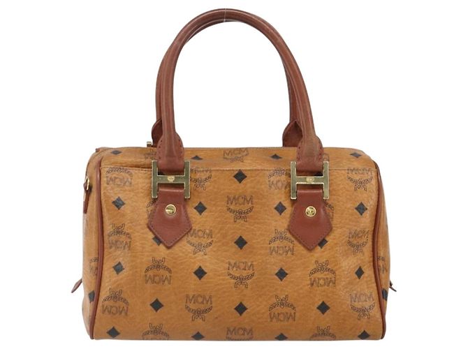 MCM Vicetos Logogram Borsa a Mano in Pelle PVC Marrone Oro Auth gh1634 D'oro - vista 2