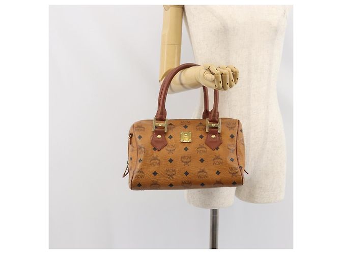 MCM Vicetos Logogram Borsa a Mano in Pelle PVC Marrone Oro Auth gh1634 D'oro - vista 22