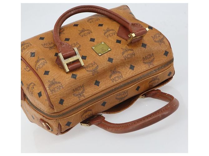 MCM Vicetos Logogram Borsa a Mano in Pelle PVC Marrone Oro Auth gh1634 D'oro - vista 6