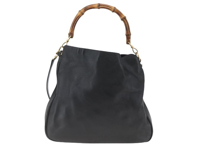 Borsa a Spalla Gucci Bamboo in Pelle 2 in 1 Nero Oro 001 1577 3444 Auth 162200 D'oro - vista 2