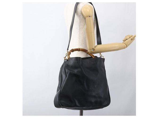 Borsa a Spalla Gucci Bamboo in Pelle 2 in 1 Nero Oro 001 1577 3444 Auth 162200 D'oro - vista 23