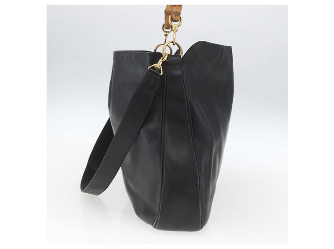 Borsa a Spalla Gucci Bamboo in Pelle 2 in 1 Nero Oro 001 1577 3444 Auth 162200 D'oro - vista 4