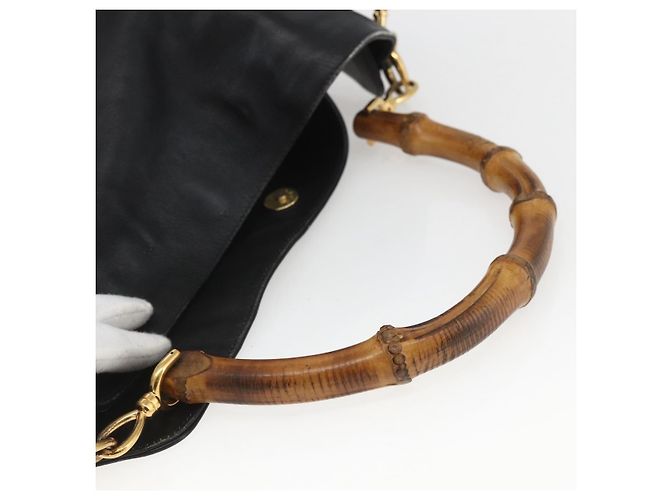 Borsa a Spalla Gucci Bamboo in Pelle 2 in 1 Nero Oro 001 1577 3444 Auth 162200 D'oro - vista 7
