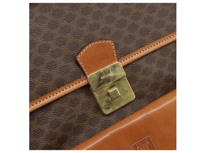 Céline Borsa a Spalla in Tela Macadam CELINE in Pelle PVC Marrone Oro Auth 164024 D'oro - vista 10