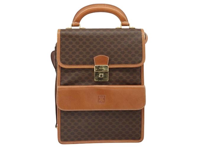 Céline Borsa a Spalla in Tela Macadam CELINE in Pelle PVC Marrone Oro Auth 164024 D'oro - vista 13