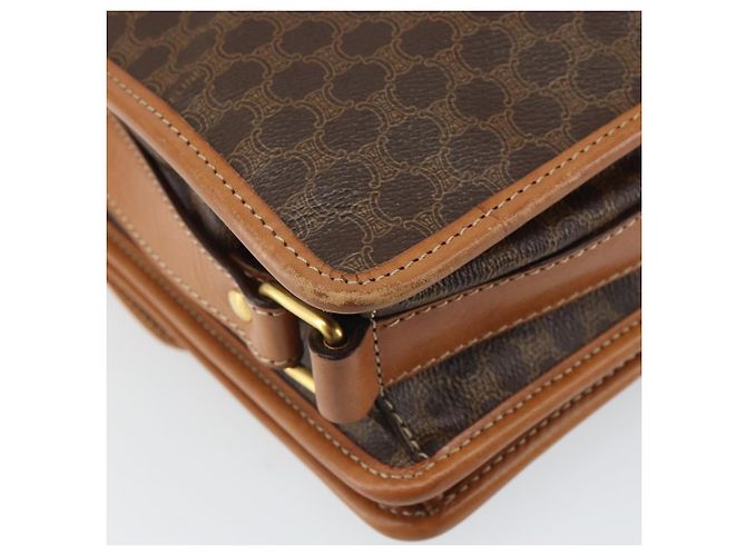 Céline Borsa a Spalla in Tela Macadam CELINE in Pelle PVC Marrone Oro Auth 164024 D'oro - vista 18