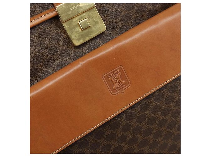 Céline Borsa a Spalla in Tela Macadam CELINE in Pelle PVC Marrone Oro Auth 164024 D'oro - vista 19