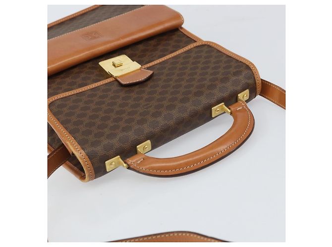 Céline Borsa a Spalla in Tela Macadam CELINE in Pelle PVC Marrone Oro Auth 164024 D'oro - vista 6