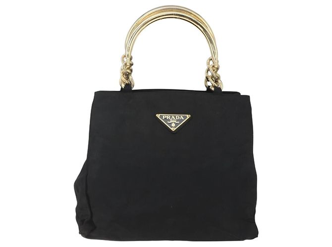PRADA Borsa a mano con catena in nylon nero e oro Auth gh1687 D'oro - vista 13