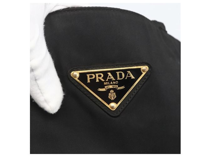 PRADA Borsa a mano con catena in nylon nero e oro Auth gh1687 D'oro - vista 17