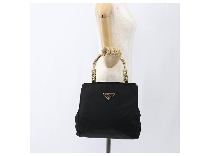 PRADA Borsa a mano con catena in nylon nero e oro Auth gh1687 D'oro - vista 23