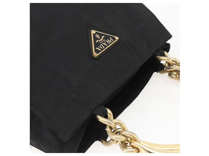 PRADA Borsa a mano con catena in nylon nero e oro Auth gh1687 D'oro - vista 6