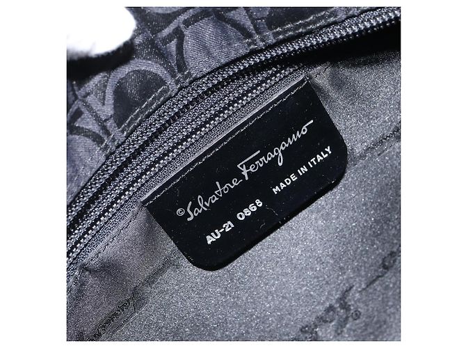 Salvatore Ferragamo Borsa Tote Gancini in Nylon Nero Argento Auth gh1671 - vista 12