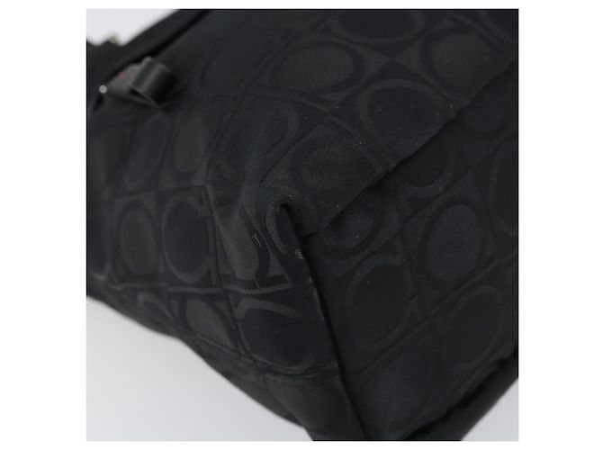 Salvatore Ferragamo Borsa Tote Gancini in Nylon Nero Argento Auth gh1671 - vista 14