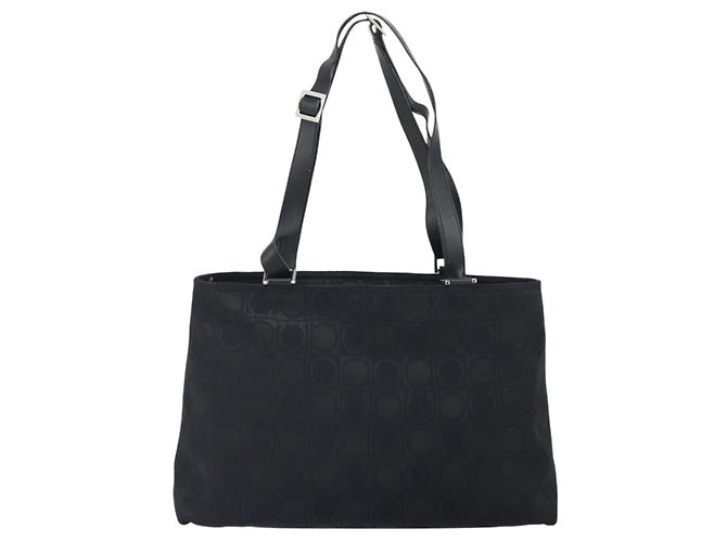 Salvatore Ferragamo Borsa Tote Gancini in Nylon Nero Argento Auth gh1671 - vista 2