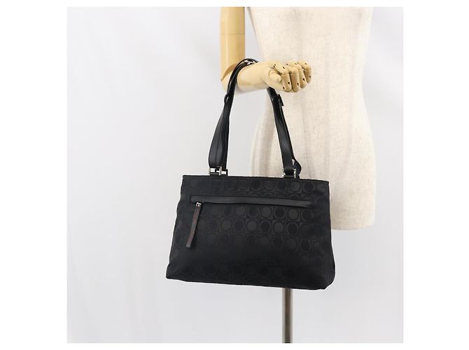 Salvatore Ferragamo Borsa Tote Gancini in Nylon Nero Argento Auth gh1671 - vista 23