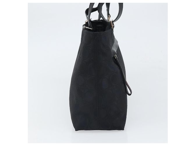 Salvatore Ferragamo Borsa Tote Gancini in Nylon Nero Argento Auth gh1671 - vista 4