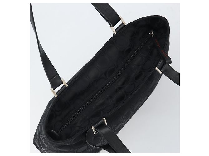 Salvatore Ferragamo Borsa Tote Gancini in Nylon Nero Argento Auth gh1671 - vista 6