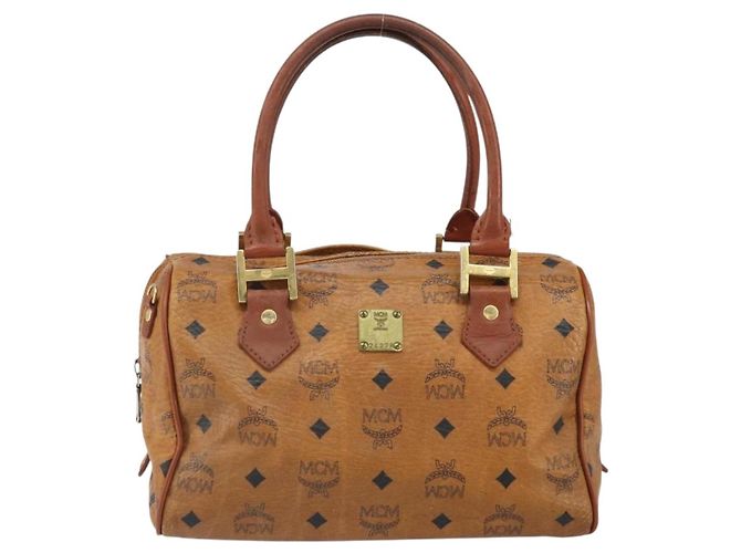 MCM Vicetos Logogram Borsa a Mano in Pelle PVC Marrone Oro Auth bs32955 D'oro - vista 13