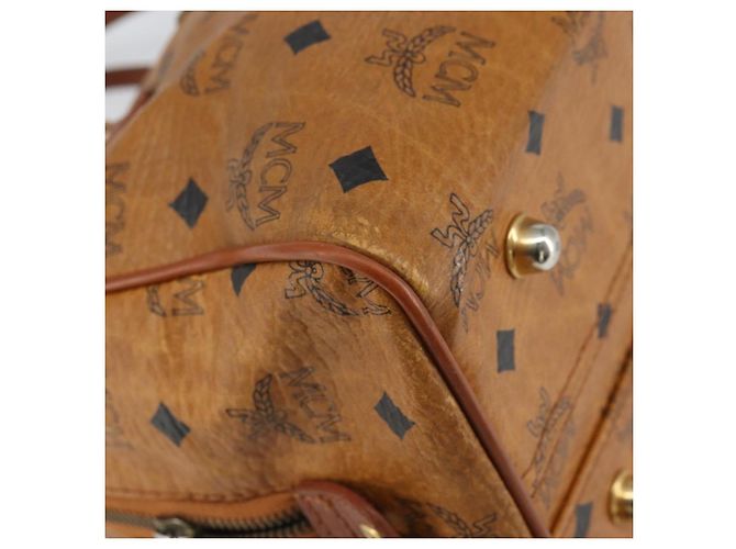 MCM Vicetos Logogram Borsa a Mano in Pelle PVC Marrone Oro Auth bs32955 D'oro - vista 14