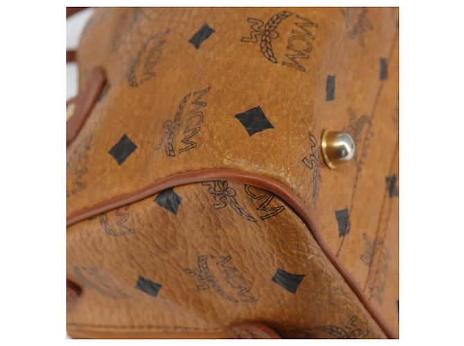 MCM Vicetos Logogram Borsa a Mano in Pelle PVC Marrone Oro Auth bs32955 D'oro - vista 16
