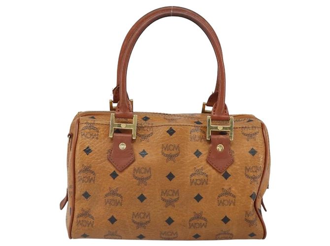 MCM Vicetos Logogram Borsa a Mano in Pelle PVC Marrone Oro Auth bs32955 D'oro - vista 2