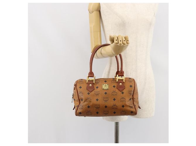 MCM Vicetos Logogram Borsa a Mano in Pelle PVC Marrone Oro Auth bs32955 D'oro - vista 23