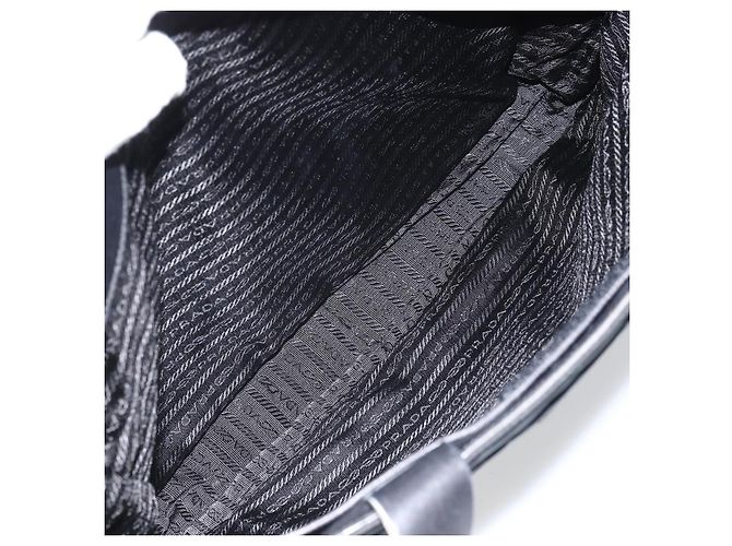 Borsa Tote PRADA in nylon e pelle nera argento Auth gh1640 Nero - vista 10