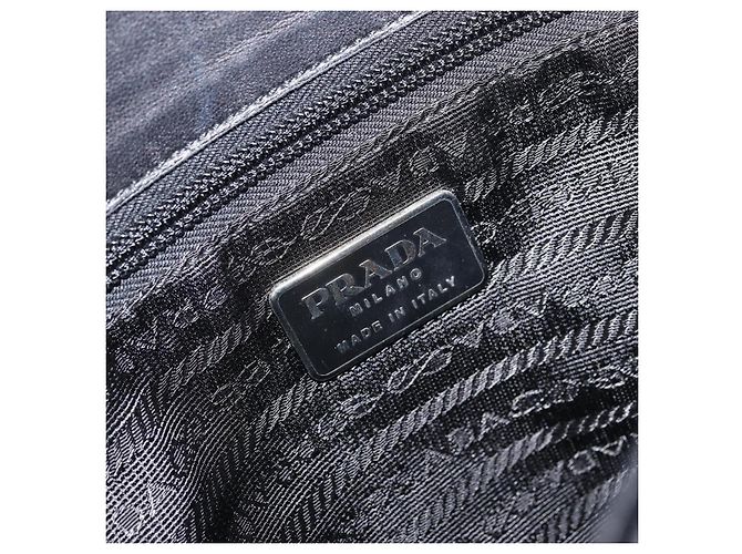 Borsa Tote PRADA in nylon e pelle nera argento Auth gh1640 Nero - vista 18