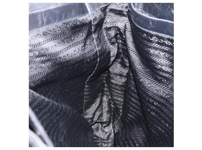 Borsa Tote PRADA in nylon e pelle nera argento Auth gh1640 Nero - vista 19