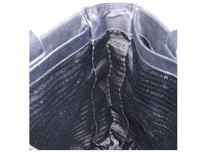 Borsa Tote PRADA in nylon e pelle nera argento Auth gh1640 Nero - vista 20
