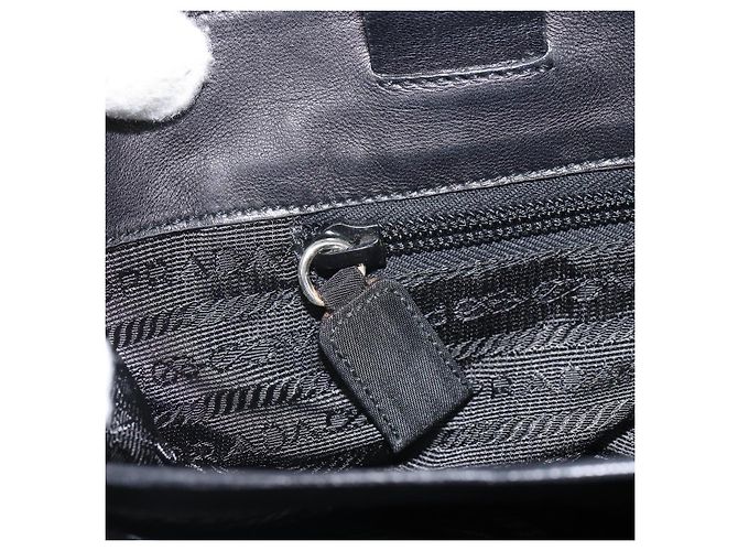 Borsa Tote PRADA in nylon e pelle nera argento Auth gh1640 Nero - vista 22