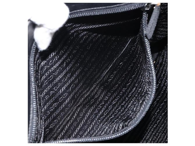 Borsa Tote PRADA in nylon e pelle nera argento Auth gh1640 Nero - vista 23