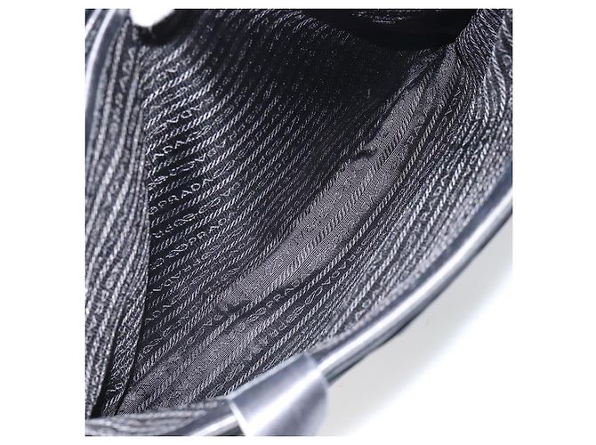 Borsa Tote PRADA in nylon e pelle nera argento Auth gh1640 Nero - vista 24