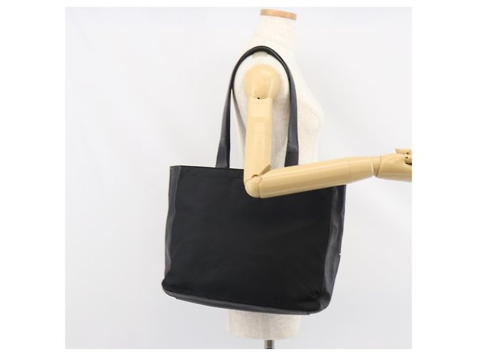 Borsa Tote PRADA in nylon e pelle nera argento Auth gh1640 Nero - vista 25