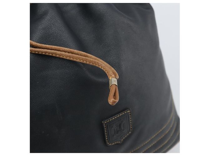 Céline CELINE Bolso de Hombro de Cuero Negro y Dorado Auth 169404 - vista 10