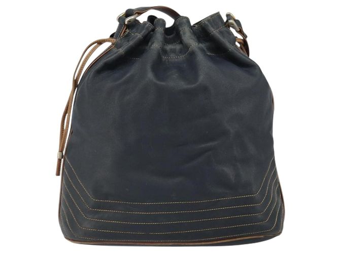 Céline CELINE Bolso de Hombro de Cuero Negro y Dorado Auth 169404 - vista 2