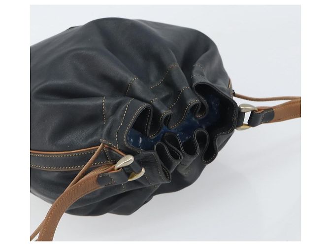 Céline CELINE Bolso de Hombro de Cuero Negro y Dorado Auth 169404 - vista 6